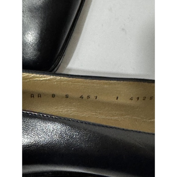 St John Shoes Womens Size 8 Black Leather Gold Accent Block‎ Heel Made In Italy - Picture 3 of 10